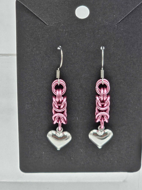Pink Byzantine with Stainless Steel Heart Earrings