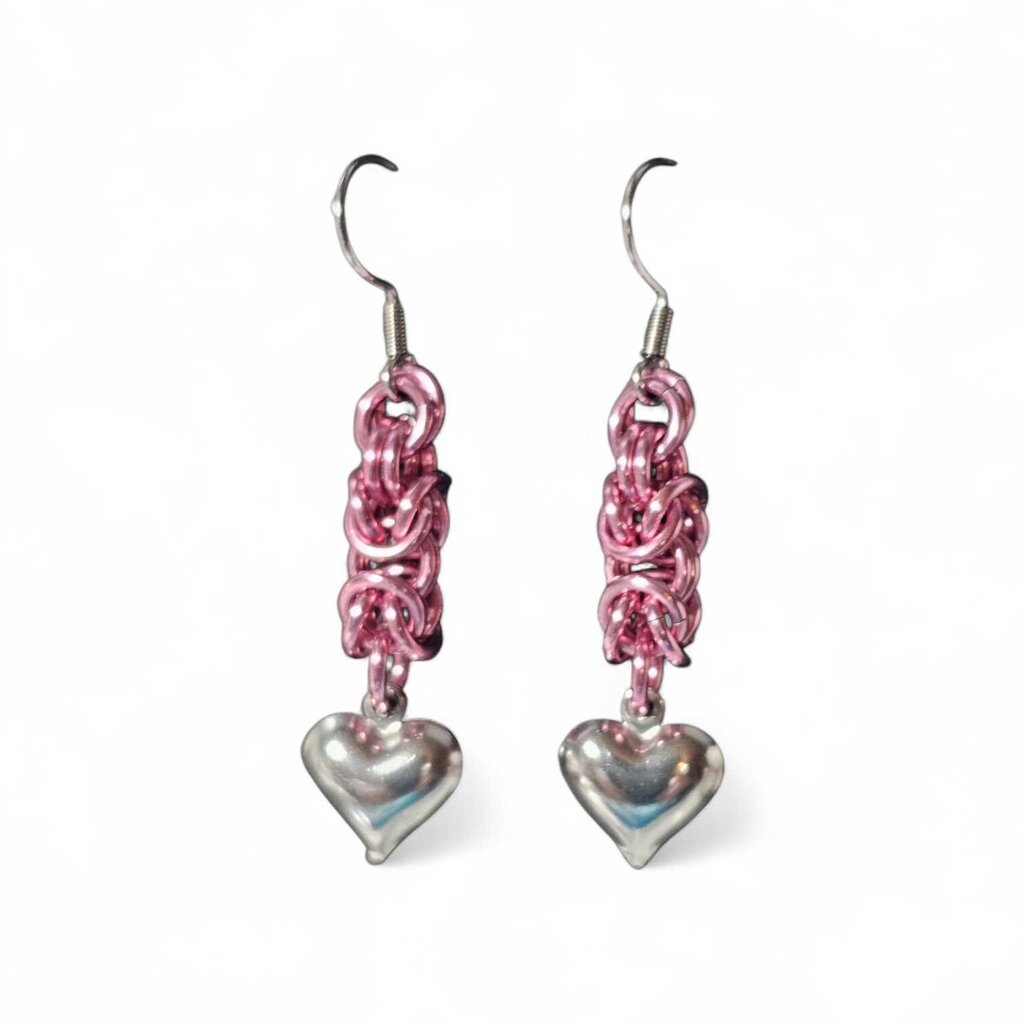 Pink Byzantine with Stainless Steel Heart Earrings