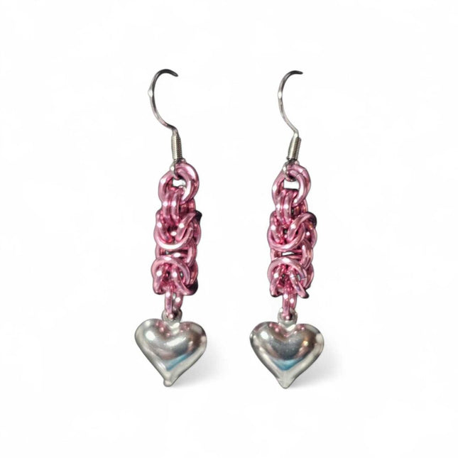 Pink Byzantine with Stainless Steel Heart Earrings