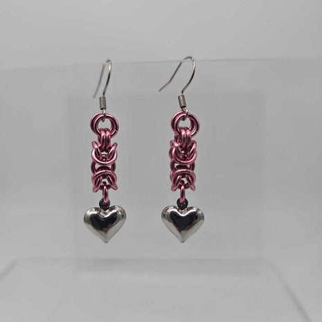 Pink Byzantine with Stainless Steel Heart Earrings