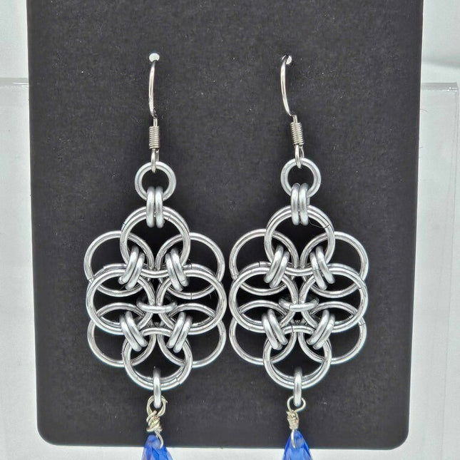 Silver Double Helm with Blue Crystal Drop Earrings