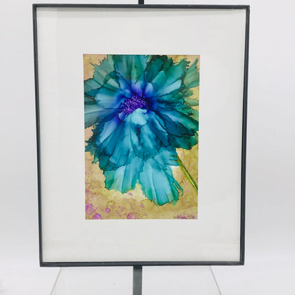5x7 Painting Pine Teal Flowers -Pop-in Frame