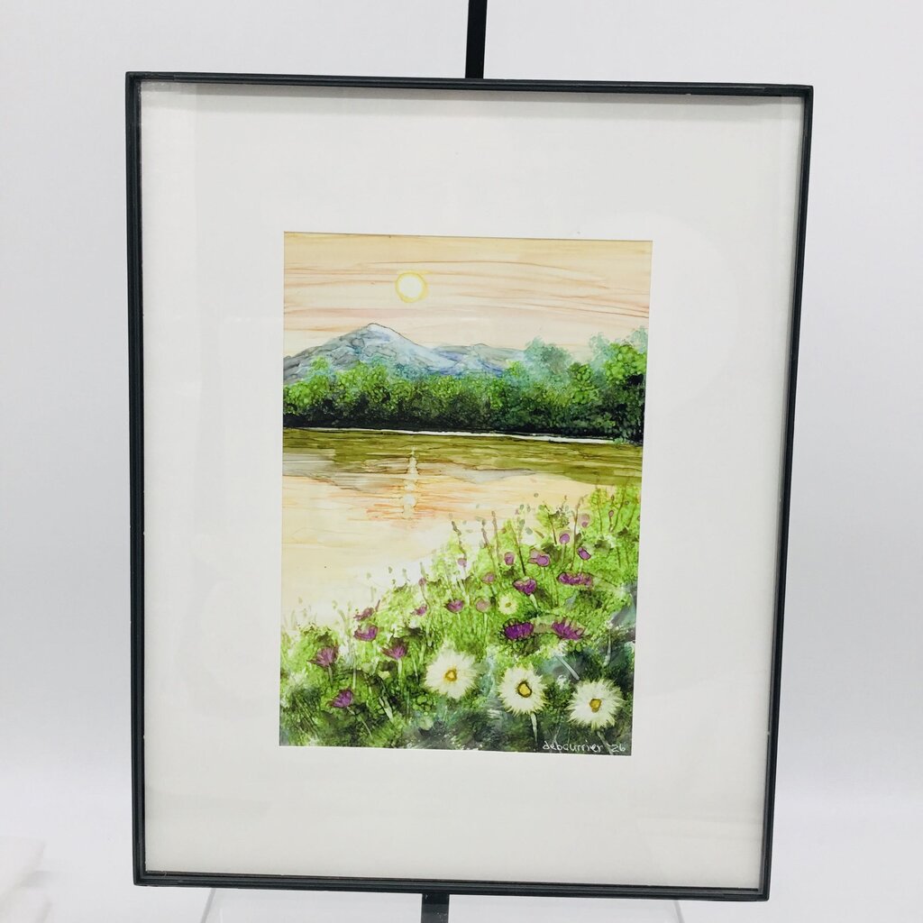 5x7 Painting Field of Flower w/Peach Sky -Pop-in Frame