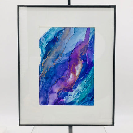 5x7 Painting Teal/Purple/Gold Abstract -Pop-in Frame