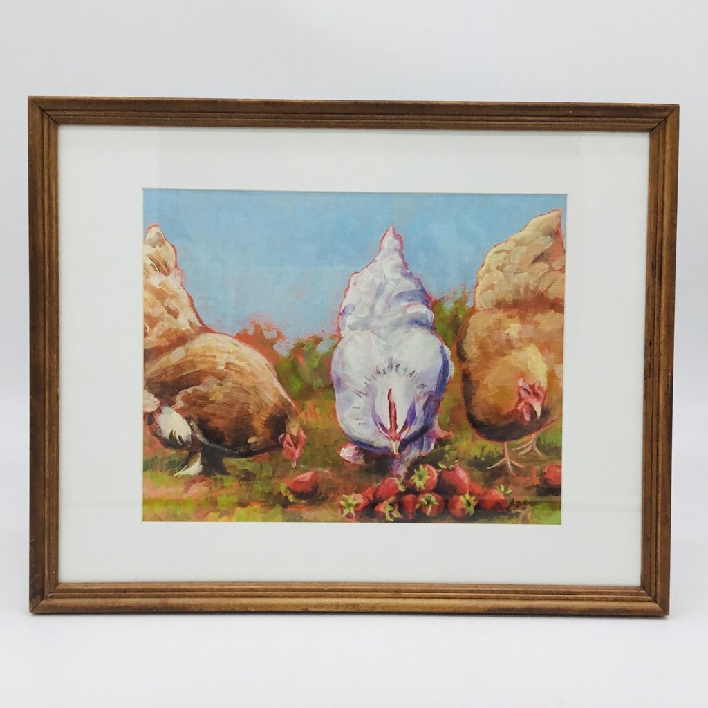Strawberry Hens Framed 11x14 Art Print