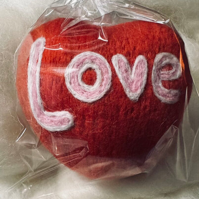 Wool felted conversation hanging heart: Love/Gra