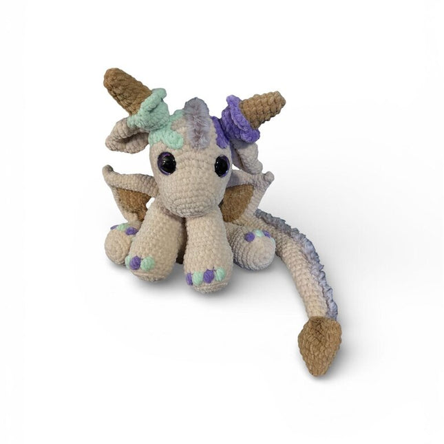 Crocheted sitting ice cream dragon plushie