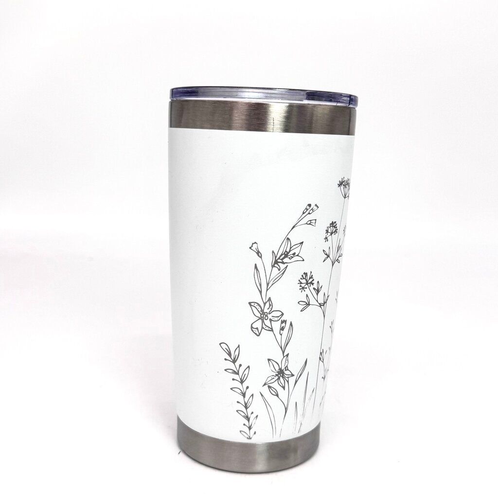 20 oz Tumbler Flowers White