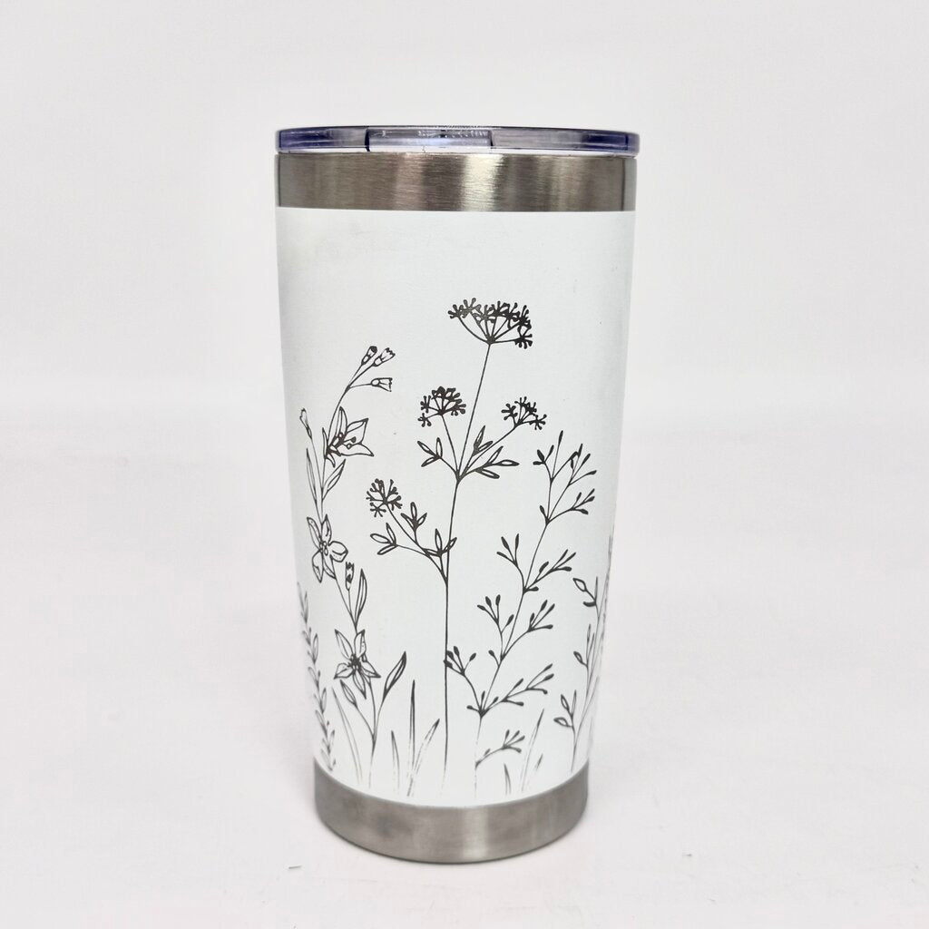 20 oz Tumbler Flowers White