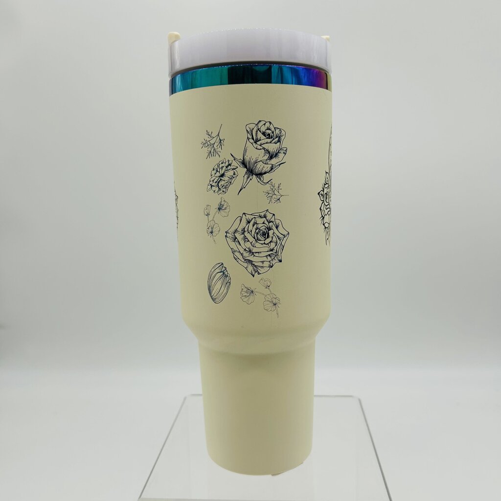 40 oz Tumbler Skull & Flowers