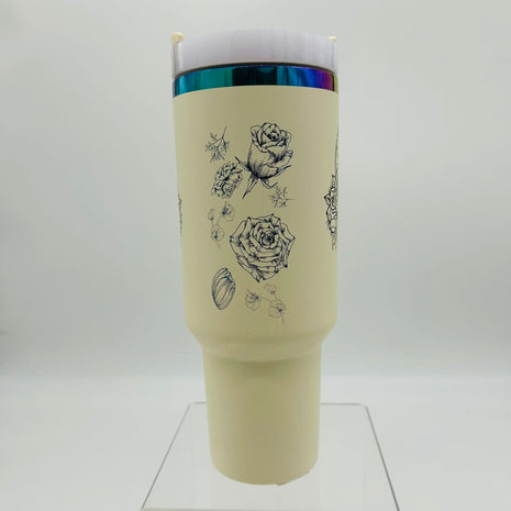 40 oz Tumbler Skull & Flowers
