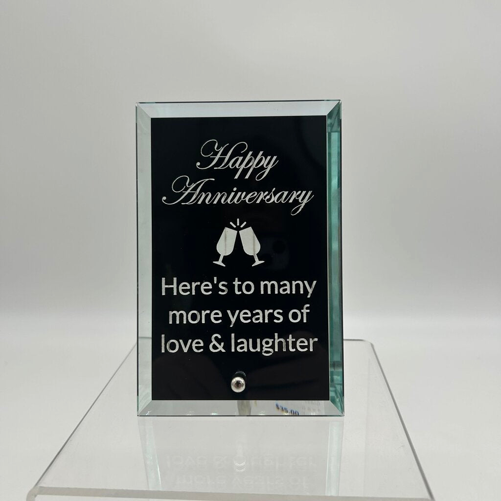 Black Glass Stand Alone Anniversary Plaque