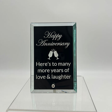 Black Glass Stand Alone Anniversary Plaque