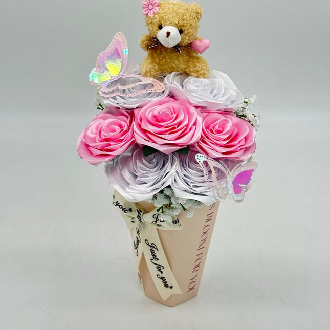 Pink and White Teddy Bouquet