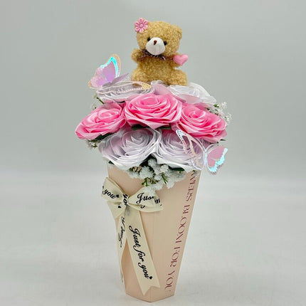 Pink and White Teddy Bouquet
