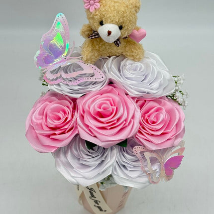 Pink and White Teddy Bouquet