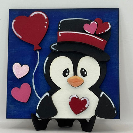Valentine Penguin with Balloon Sm Sign - Interchangeable