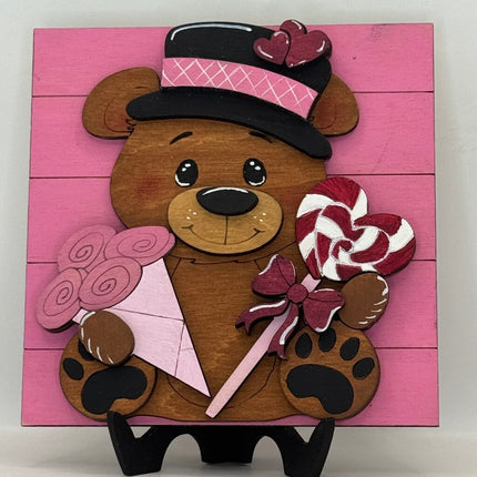 Valentine Bear w/Flowers & Lollipop Sm Sign - Interchangeable