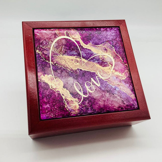 5x5 WalnutRedwood Box- 4x4Tile/Pink/Gold Love