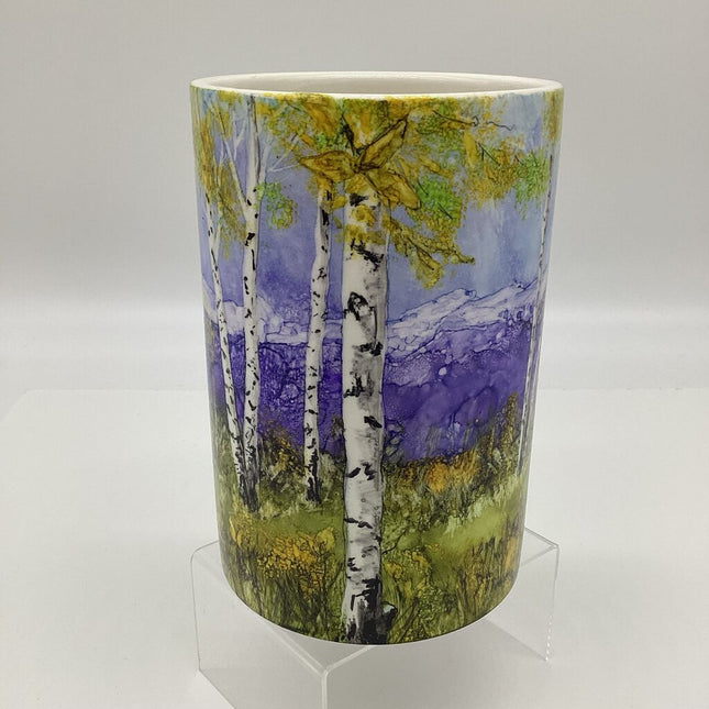 8" Ceramic Vase - Birches & Purple Mountains