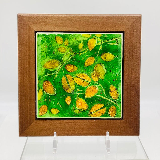 4x4 Tile-Framed in 6x6 Walnut/Orange Leaves