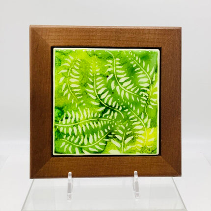 4x4 Tile-Framed in 6x6 Walnut/Green Ferns