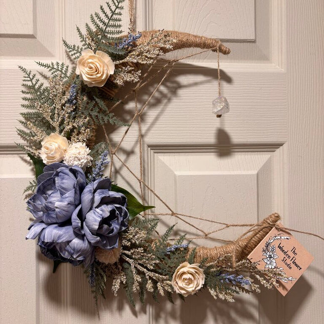 Crystal Moon with Blue and White Sola Wood Flowers