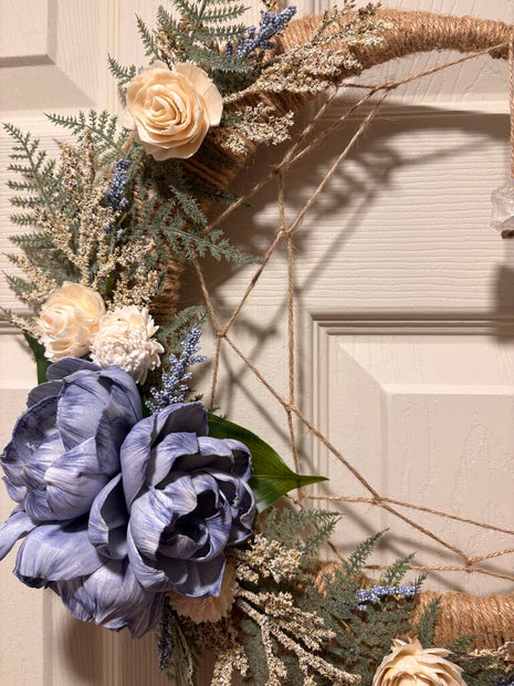 Crystal Moon with Blue and White Sola Wood Flowers