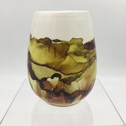 5.5x3 Round Ceramic Vase- Orange Abstract - view 1