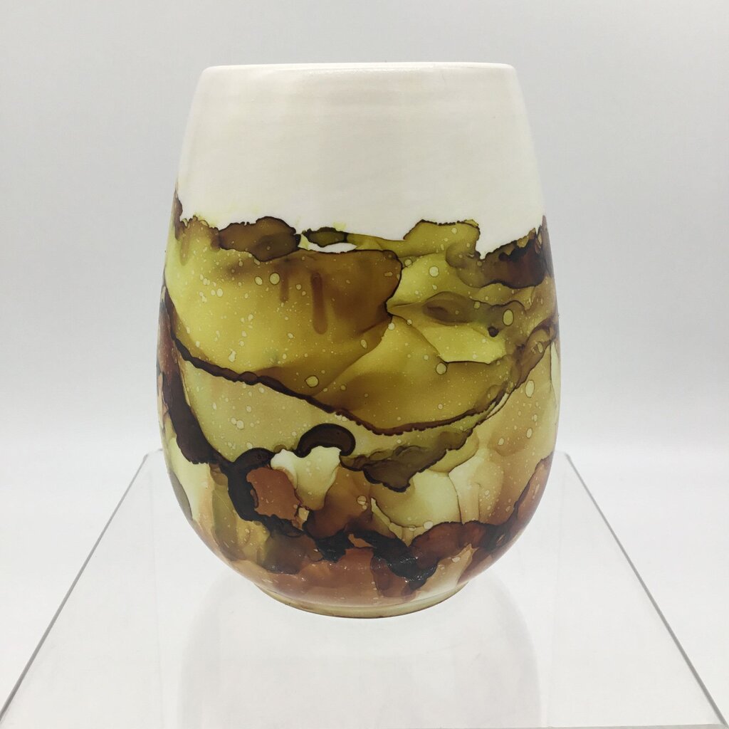 5.5x3 Round Ceramic Vase- Orange Abstract