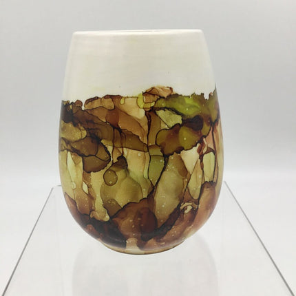 5.5x3 Round Ceramic Vase- Orange Abstract