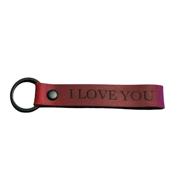 Leather Key Chain I love You Red