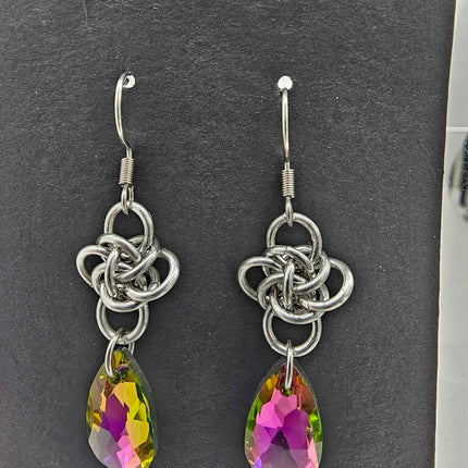 Silver Persephone with Pink Crystal Drop Earrings