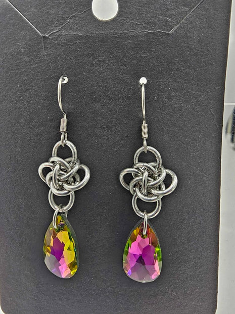 Silver Persephone with Pink Crystal Drop Earrings