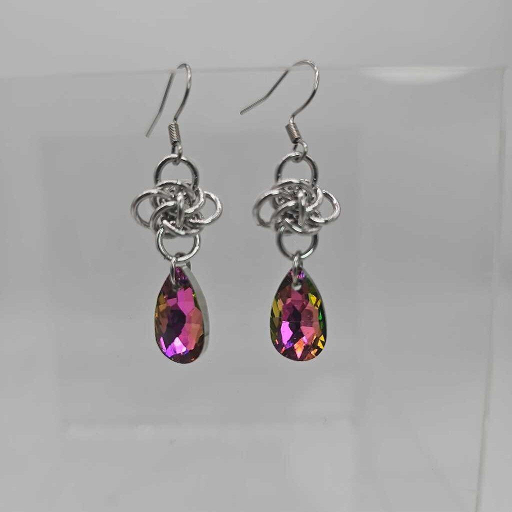 Silver Persephone with Pink Crystal Drop Earrings