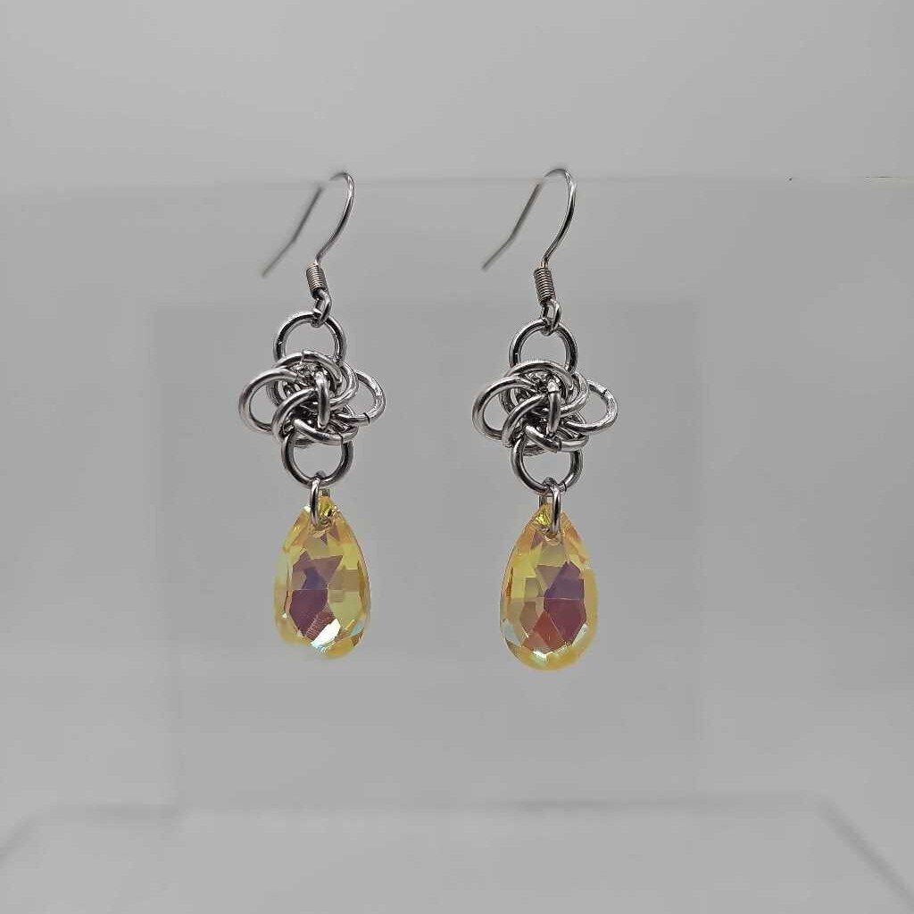 Silver Persephone with Yellow Crystal Drop Earrings