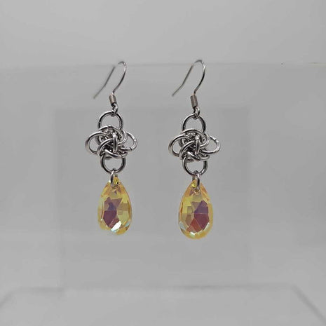 Silver Persephone with Yellow Crystal Drop Earrings
