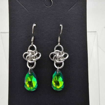 Silver Persephone with Green Crystal Drop Earrings
