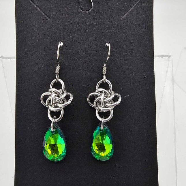 Silver Persephone with Green Crystal Drop Earrings