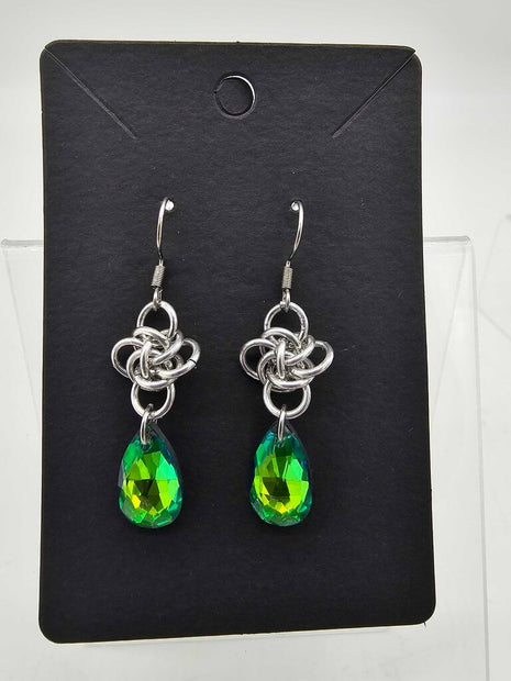Silver Persephone with Green Crystal Drop Earrings