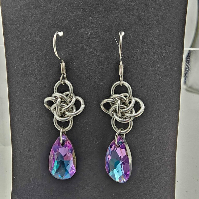 Silver Persephone with Light Blue-Purple Crystal Drop Earrings