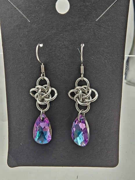 Silver Persephone with Light Blue-Purple Crystal Drop Earrings