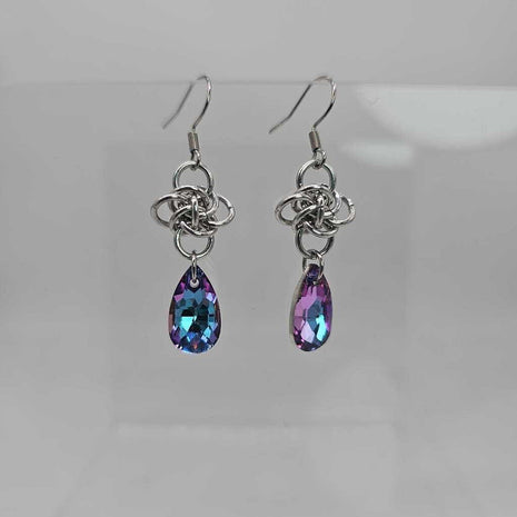 Silver Persephone with Light Blue-Purple Crystal Drop Earrings