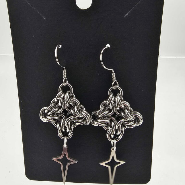 Stainless Steel Byzantine Diamond with Star Charm Earrings