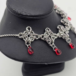 Stainless Steel Byzantine Diamond Necklace with Sword and Red Drops - view 4