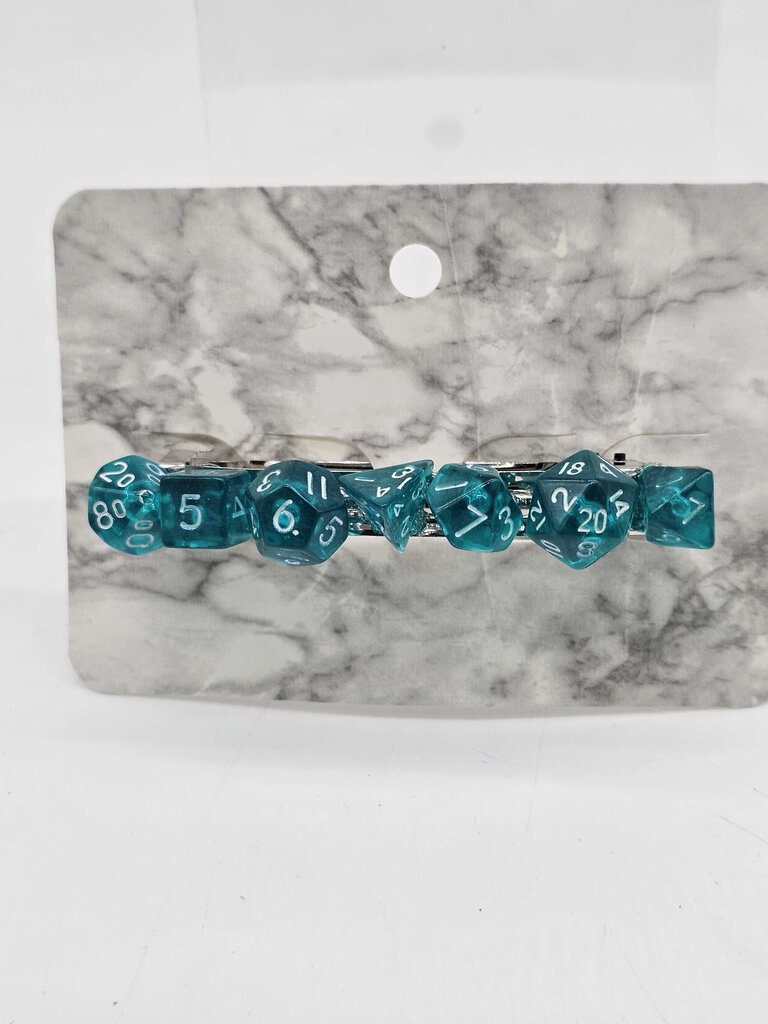 Mini Dice Barrette with Translucent Teal Marble Dice