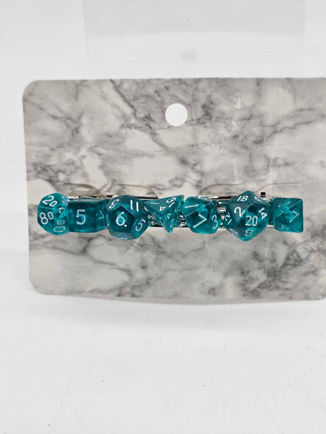 Mini Dice Barrette with Translucent Teal Marble Dice