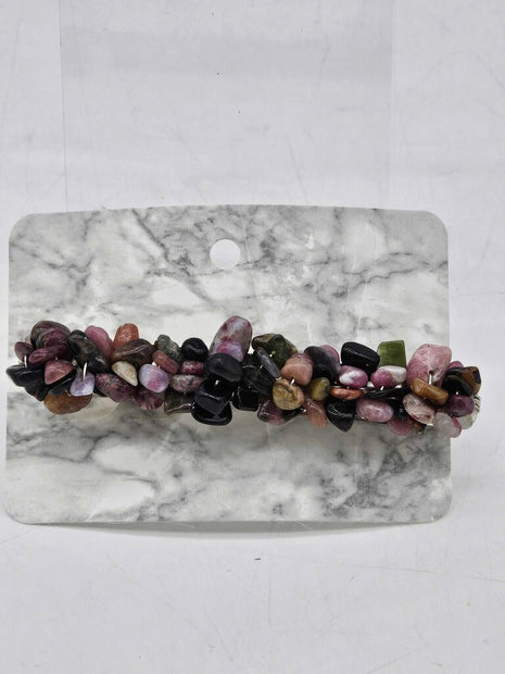 Rainbow Tourmaline Chip Stone Wire Wrapped Barrette, Large
