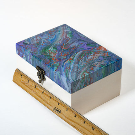 Medium Tall Wood Box - Blue, lavender, green copper- white stained wood