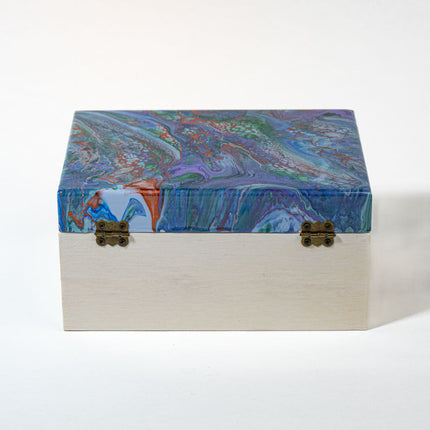 Medium Tall Wood Box - Blue, lavender, green copper- white stained wood